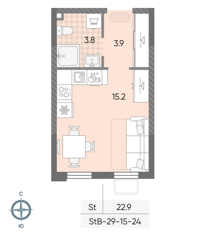 Студия 22,9 м²