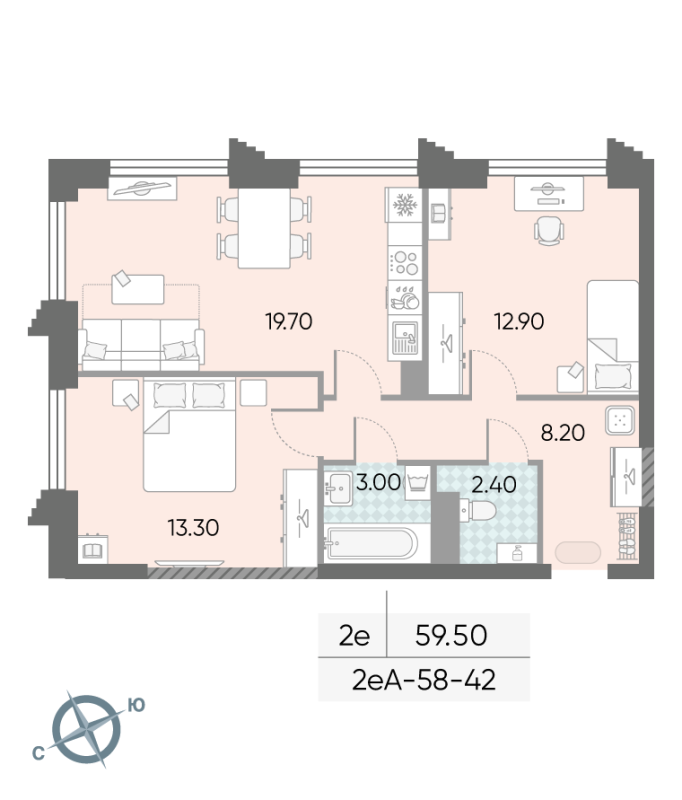 3 ккв (Евро) 59,5 м²