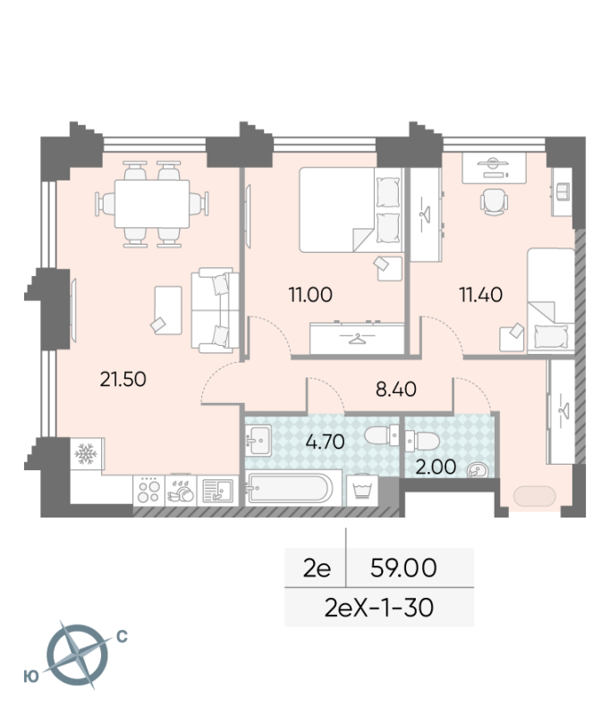 3 ккв (Евро) 59 м²
