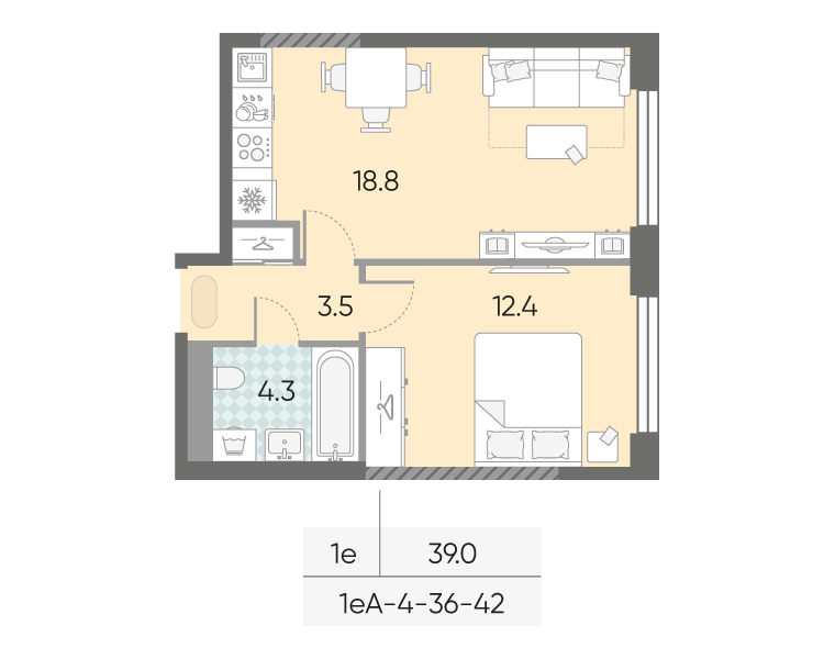2 ккв (Евро) 39 м²
