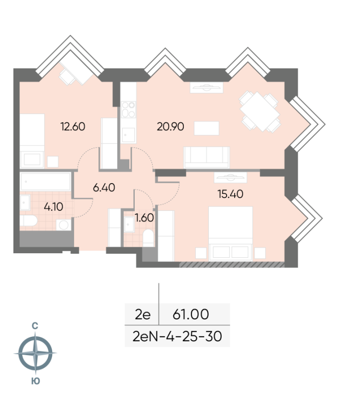 3 ккв (Евро) 61 м²