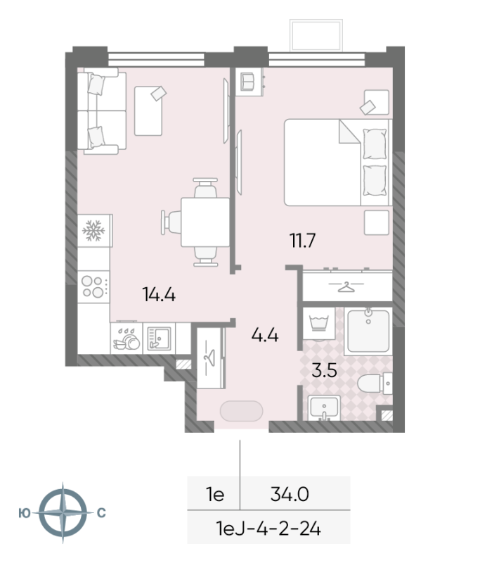 1 ккв 34 м²