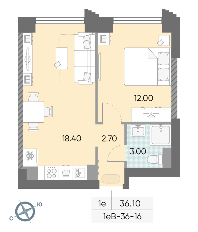 2 ккв (Евро) 36,1 м²