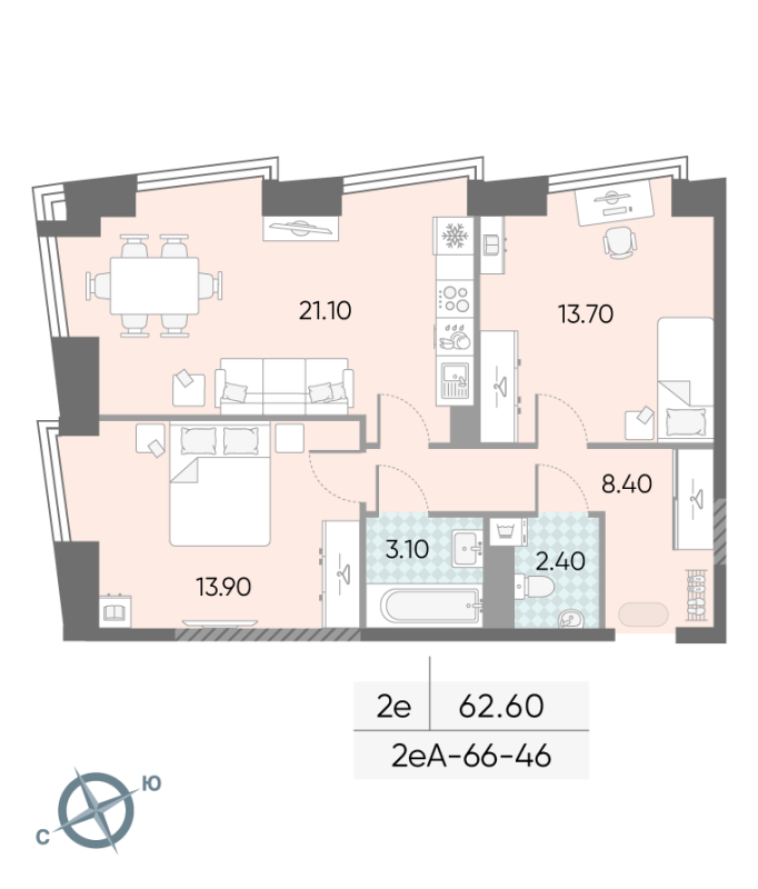 3 ккв (Евро) 62,6 м²