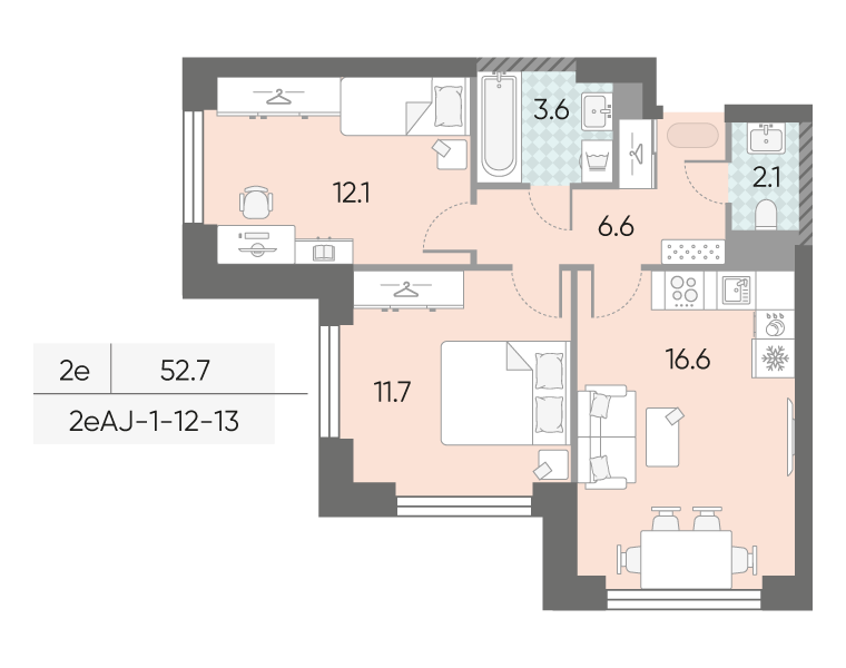 3 ккв (Евро) 52,7 м²