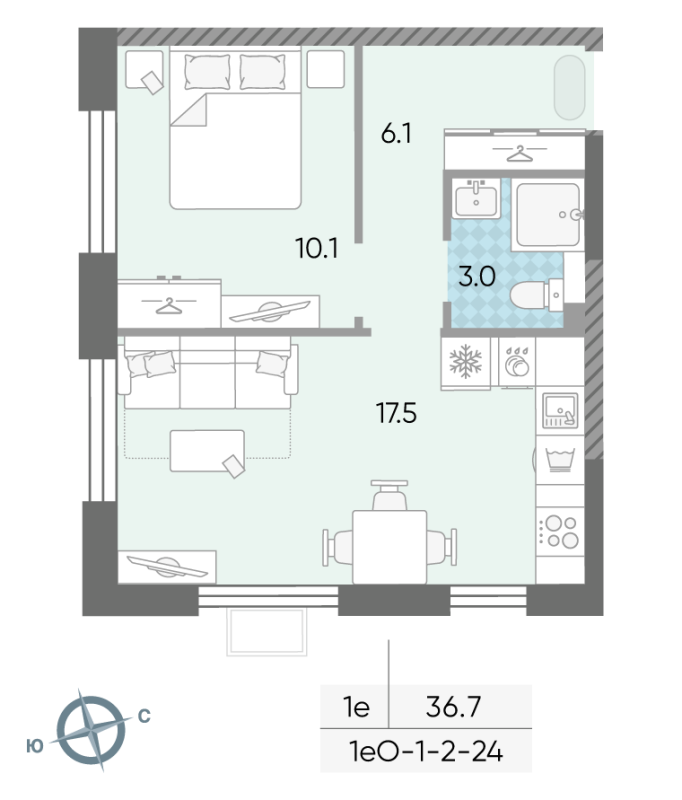 2 ккв (Евро) 35,9 м²