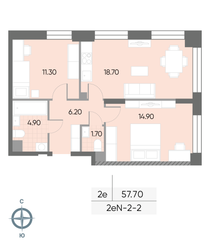 3 ккв (Евро) 57,7 м²