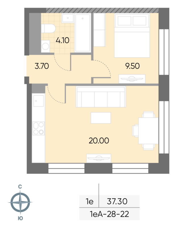 2 ккв (Евро) 37,3 м²