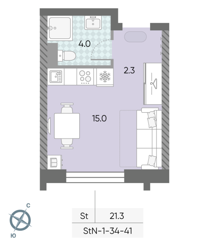 Студия 21,3 м²