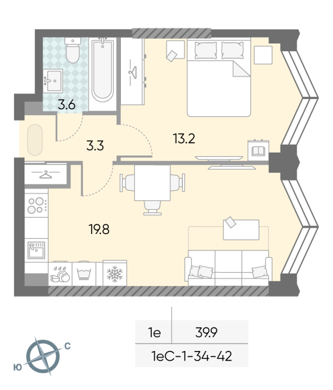 2 ккв (Евро) 39,9 м²