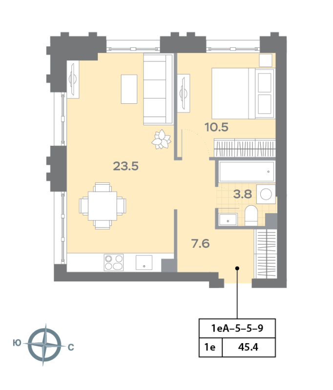2 ккв (Евро) 45,3 м²