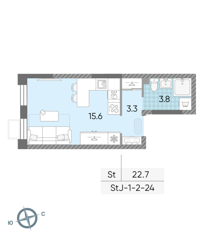Студия 21,9 м²