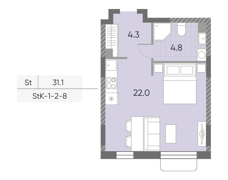 Студия 31,1 м²