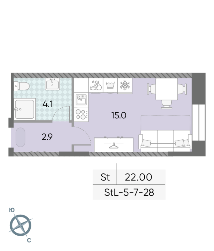 Студия 22 м²