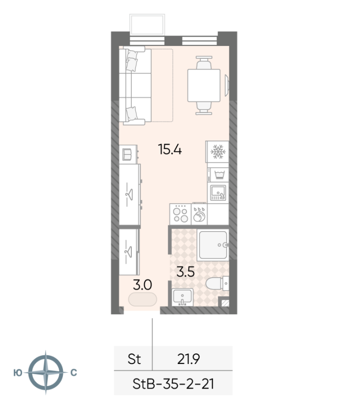 Студия 21,9 м²