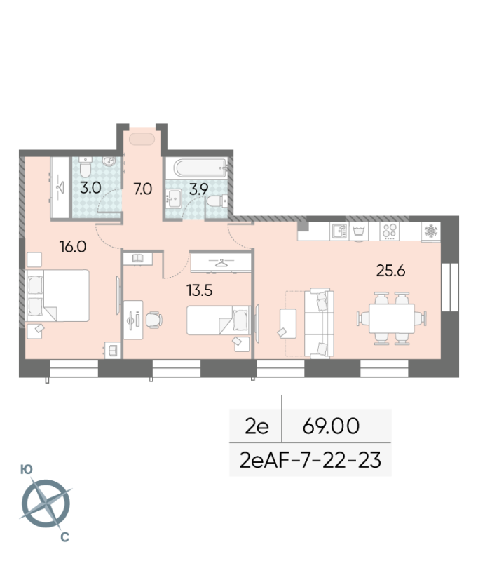 3 ккв (Евро) 69,2 м²