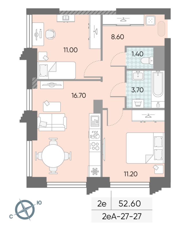 3 ккв (Евро) 52,6 м²