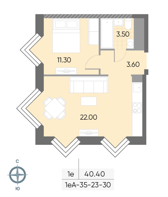 2 ккв (Евро) 40,4 м²