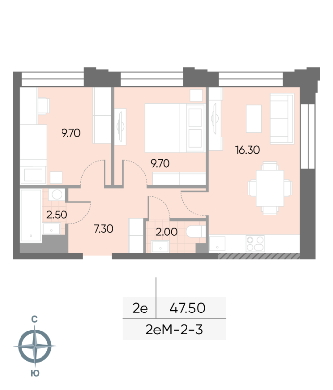 3 ккв (Евро) 47,5 м²