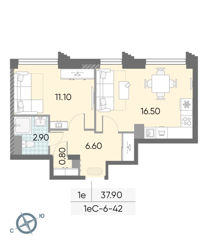 2 ккв (Евро) 37,9 м²