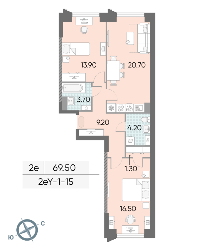 3 ккв (Евро) 69,5 м²