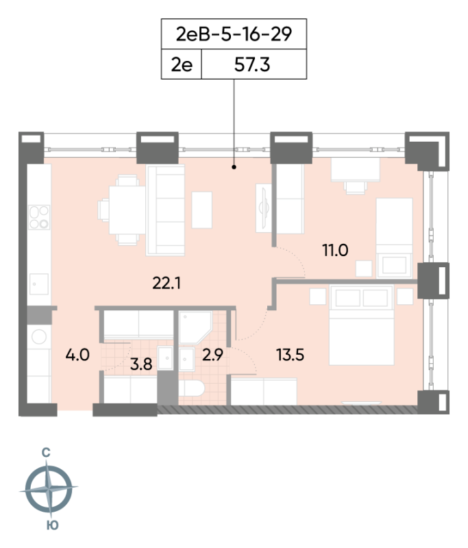 3 ккв (Евро) 57,9 м²