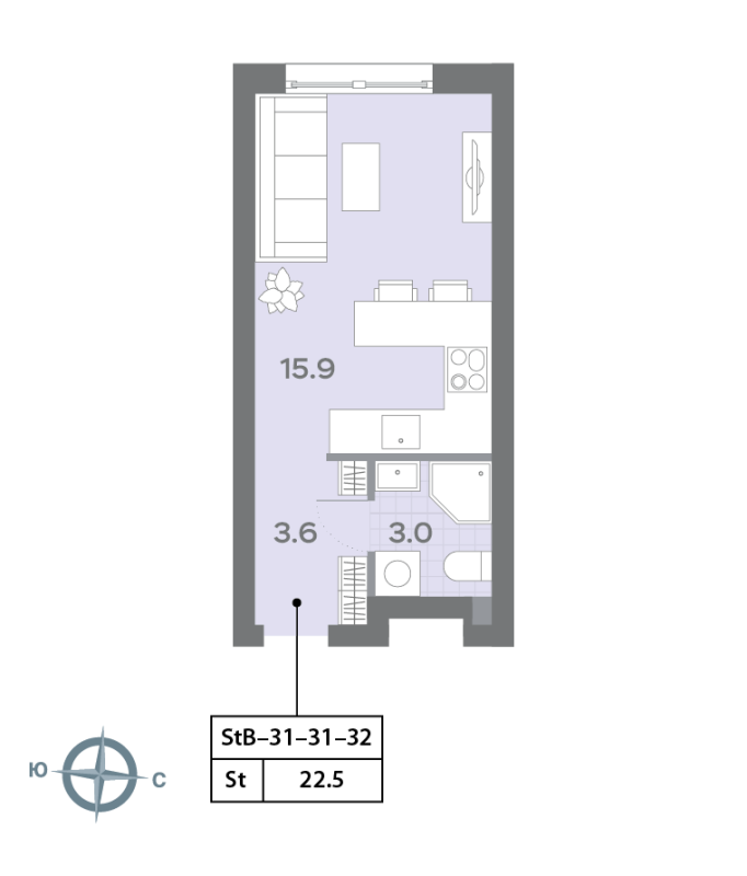 Студия 21,5 м²