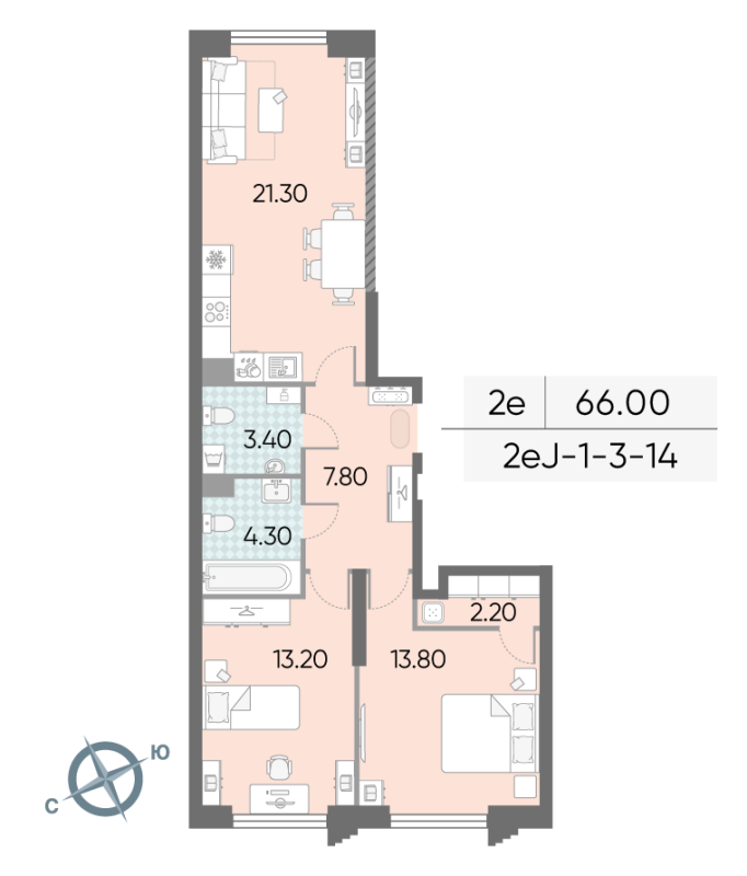 3 ккв (Евро) 66 м²