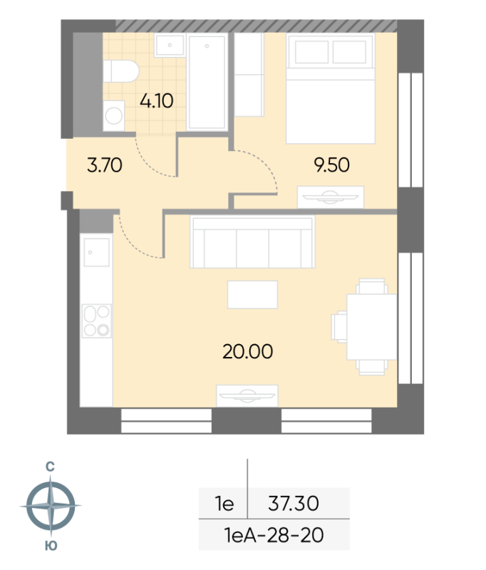 2 ккв (Евро) 37,3 м²