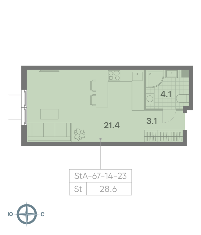 Студия 28,6 м²
