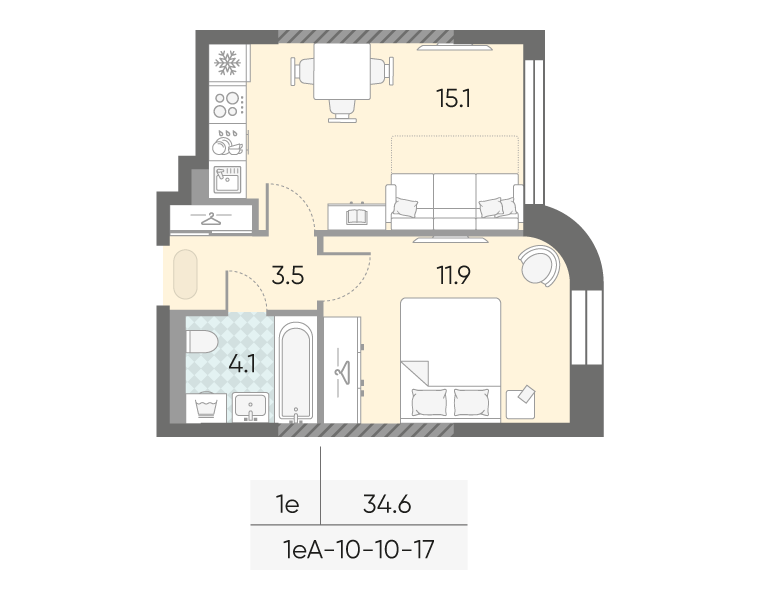 2 ккв (Евро) 34,6 м²