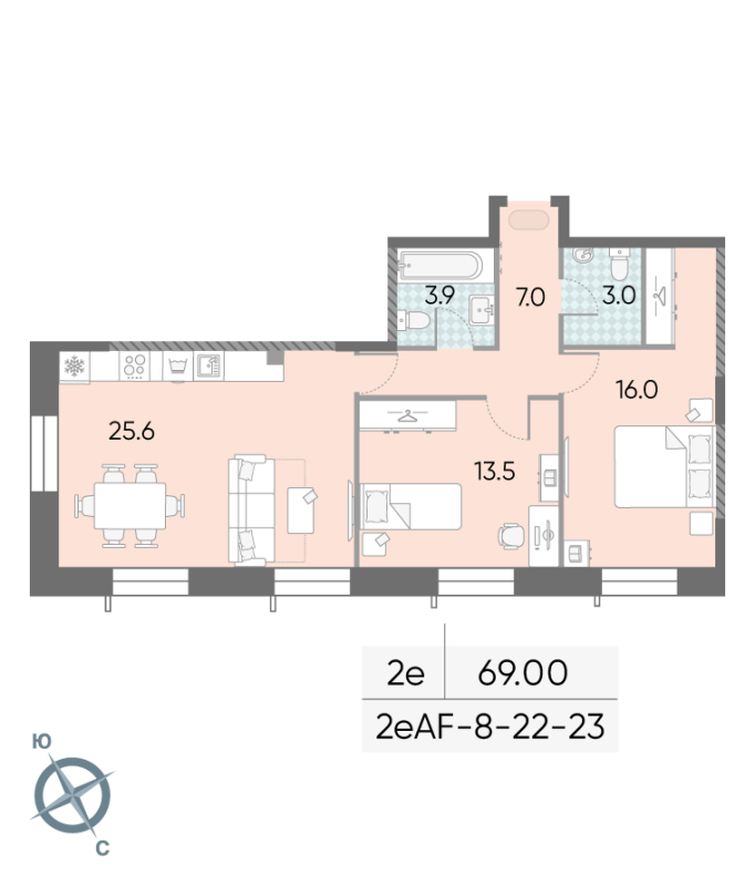 3 ккв (Евро) 68,9 м²