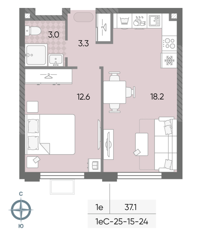 2 ккв (Евро) 37,1 м²