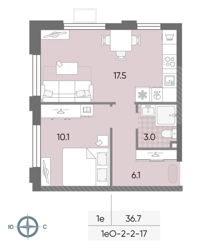 2 ккв (Евро) 36,7 м²