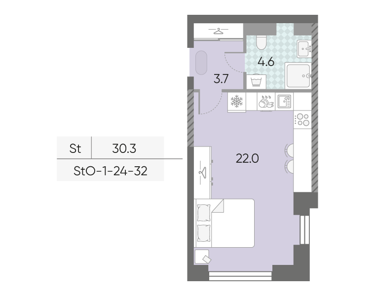 Студия 30,3 м²