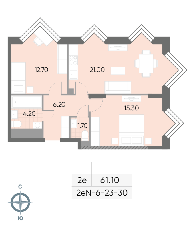 3 ккв (Евро) 61,1 м²