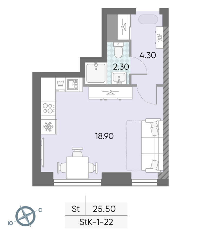 Студия 25,5 м²