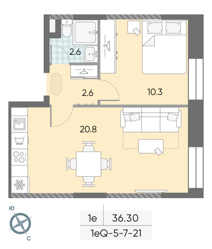 2 ккв (Евро) 37,8 м²