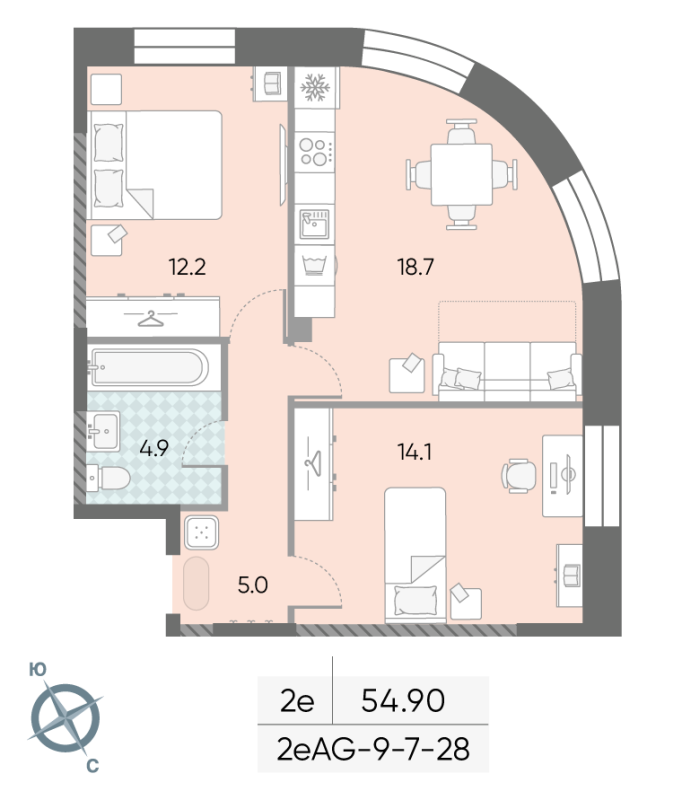 3 ккв (Евро) 54,8 м²