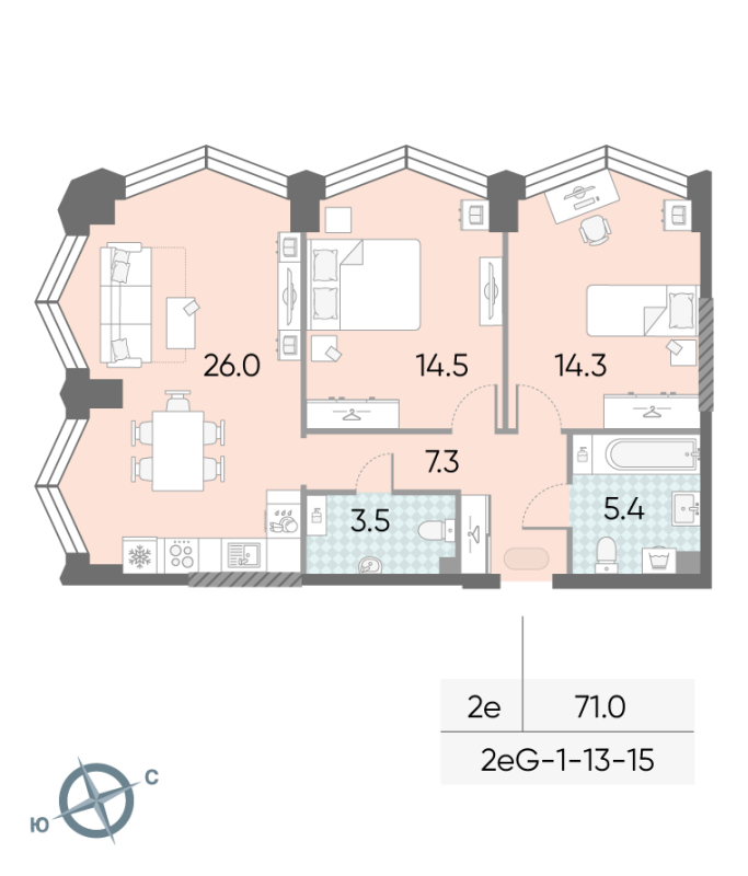 3 ккв (Евро) 71 м²