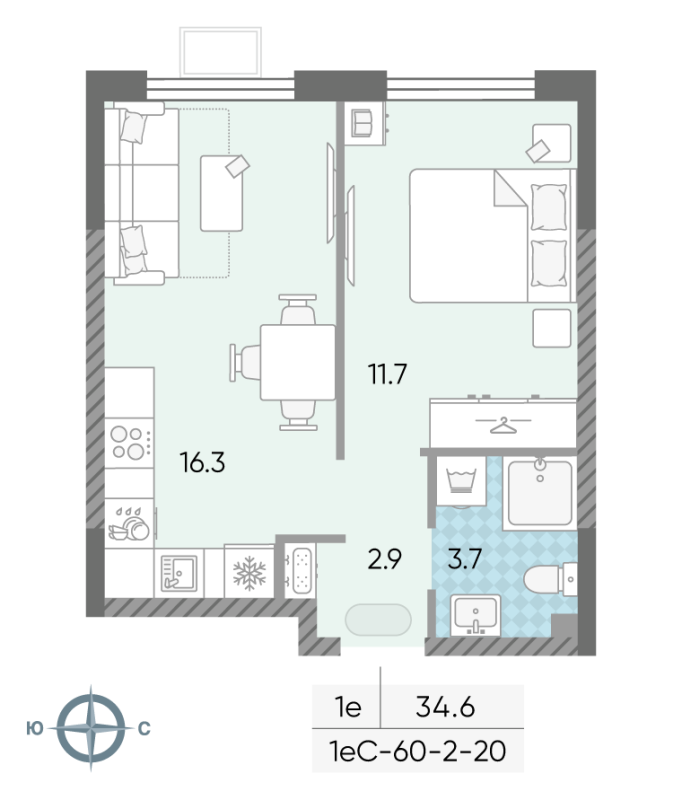 2 ккв (Евро) 33,5 м²