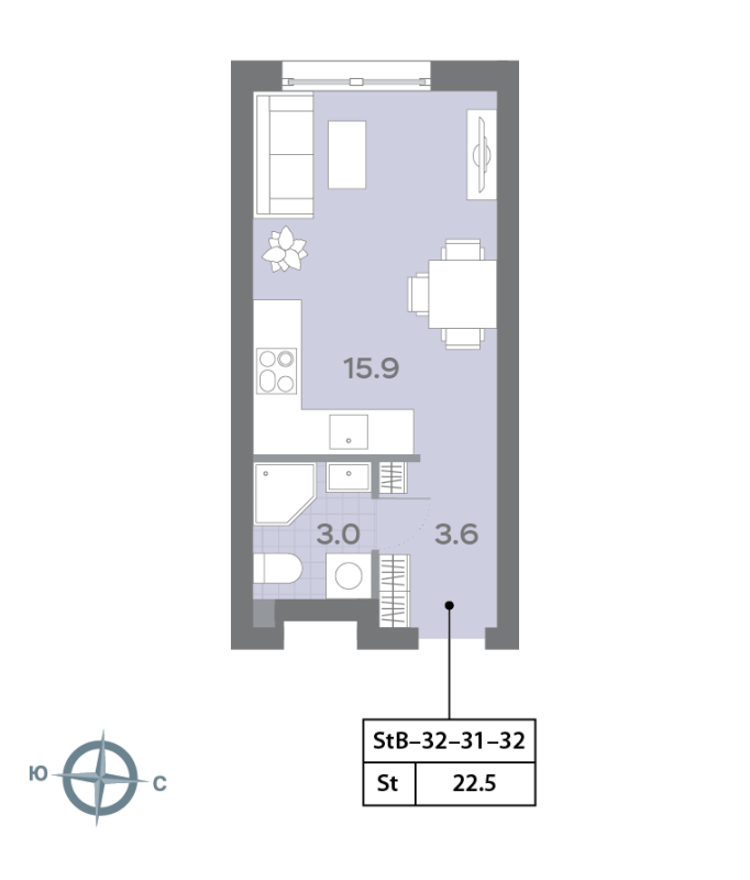 Студия 21,7 м²