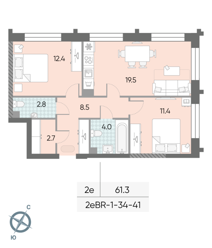 3 ккв (Евро) 61,3 м²