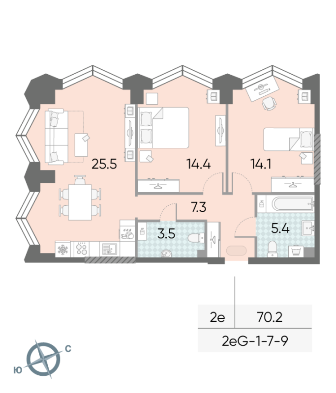 3 ккв (Евро) 70,2 м²