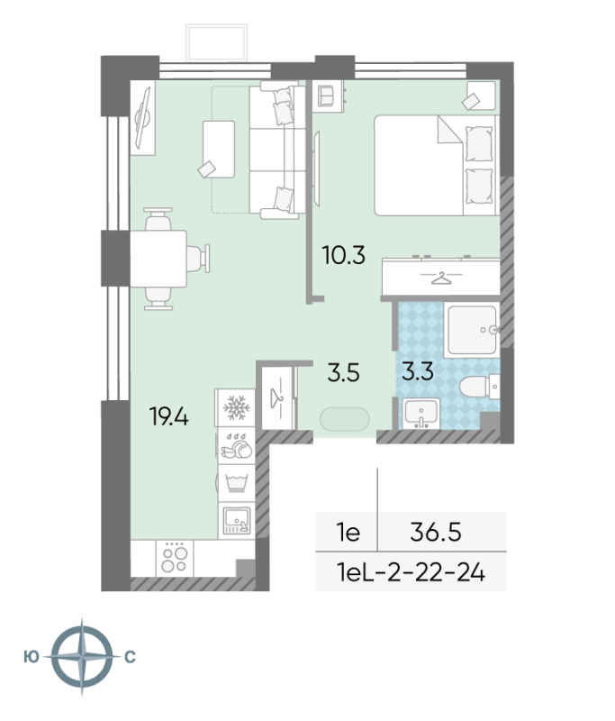 2 ккв (Евро) 36,5 м²