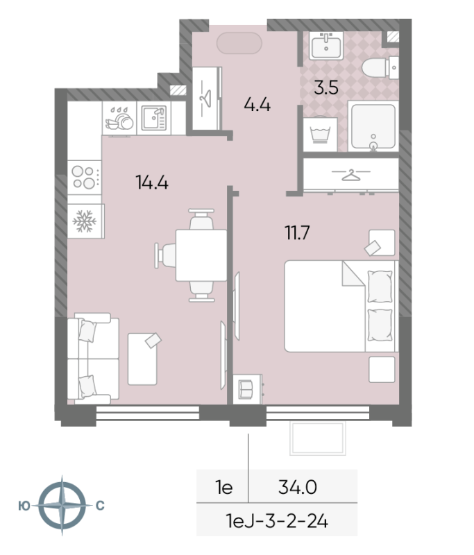 1 ккв 34 м²
