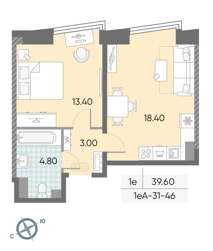 2 ккв (Евро) 39,6 м²