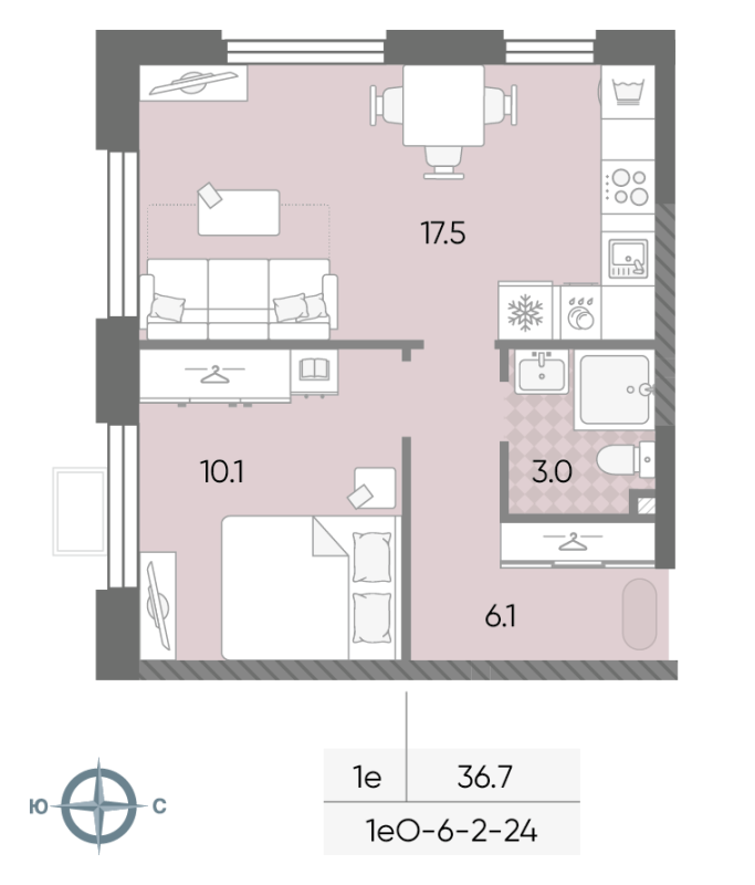2 ккв (Евро) 36,7 м²