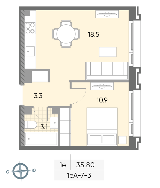 2 ккв (Евро) 36,4 м²