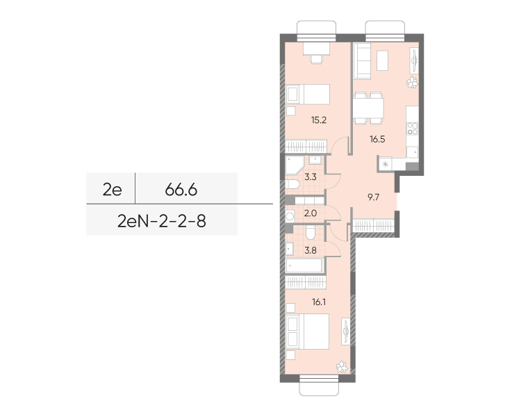 3 ккв (Евро) 66,6 м²